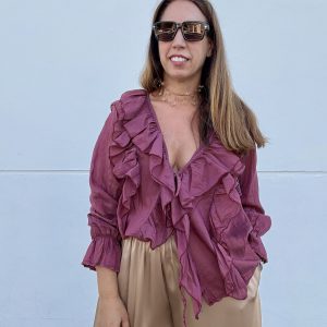 Camisa volante rosa empolvado