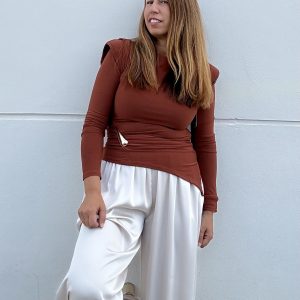 Pantalón satinado marfil